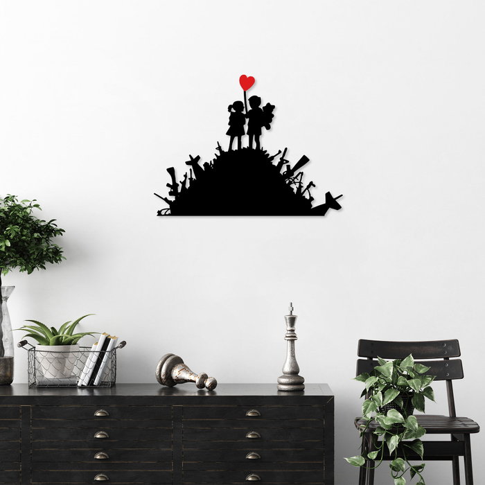 Wallity Banksy - 1 Escultura de Pared de Metal Negro y Rojo